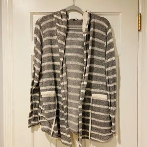 Verve Ami Gray & White Striped Lightweight Hoodie | Size 1X